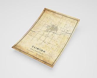 Rustic Poster of Clinton Oklahoma | 11x17 12x18 16x24 24x36 Vintage Unframed Print | Antique Hometown City Wall Art for Gift | Home Office Decor