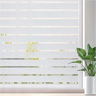Lifetree Window Film Privacy for Glass Windows 44.5 x 1000cm, Frosted Stripe Patterns Static Cling No Glue UV Protection Window Sticker Cover for Home Office