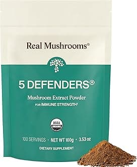 - 5 Defenders Mushroom Complex Powder – Organic Mushrooms Extract from Chaga, Reishi, Turkey Tail, Maitake & Shiitake Mushroom Blend for Wellness Support with Beta Glucans - 100 Servings