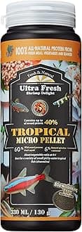 Ultra Fresh Tetra Fish Food, Slow Sinking, All Natural Ingredients, Wild Sword Prawns, Spirulina, Natural Color Enhancement, Small Granules for Small Fish, Tropical Micro Pellet 4.6 oz