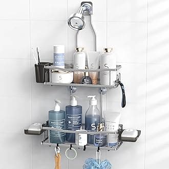 Hanging Shower Caddy Bathroom Organizer: Rustproof Shower Shelf Racks Over Shower Head - No Drilling Inside Bath Shower Rack Shelves Over Showerhead for Shampoo with Soap Holder Silver