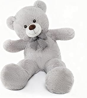 Giant Teddy Bear 4 Feet, 47inch Big Stuffed Animal Large Teddy Bear Plush, Classic Girlfriend Boyfriend Birthday Gift, Gray