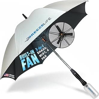 Rechargeable Mister Breeze, Sun Umbrella with Fan and Mister, Umbrella Mister with Built-in Fan, For Festivals, Beach and More, Blocks Harmful Sun Rays, Mist bottle included