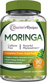 Doctor's Recipes Moringa, Complete Green Superfood, Natural Antioxidant Support, Non-GMO, 90 Vegan Caps, No Caffeine Soy Gluten