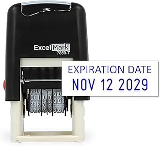 ExcelMark Expiration Date - Self-Inking Rubber Date Stamp - Compact Size - Blue Ink