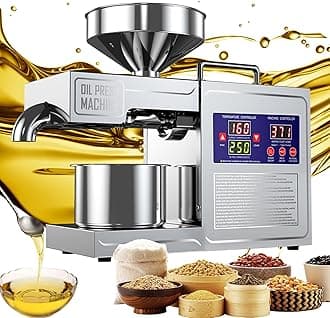 Oil Press Machine Oil Extractor Commercial Automatic Stainless Steel Cold Press Oil Machine Electric Seed Oil Maker Silver Oil Pressure Machine for Home Use 820 W 110 V US Plug