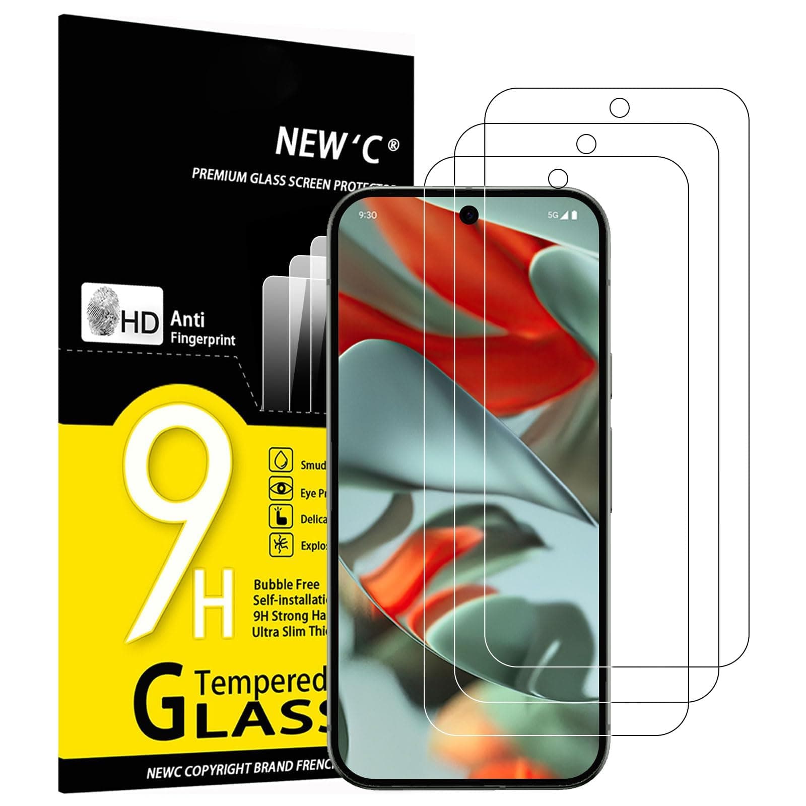 NEW'C 3 Pack Designed for Google Pixel 10 Pro XL, Pixel 9 Pro XL Screen Protector,Tempered Glass,Case Friendly Scratch-proof, Bubble Free, Ultra Resistant