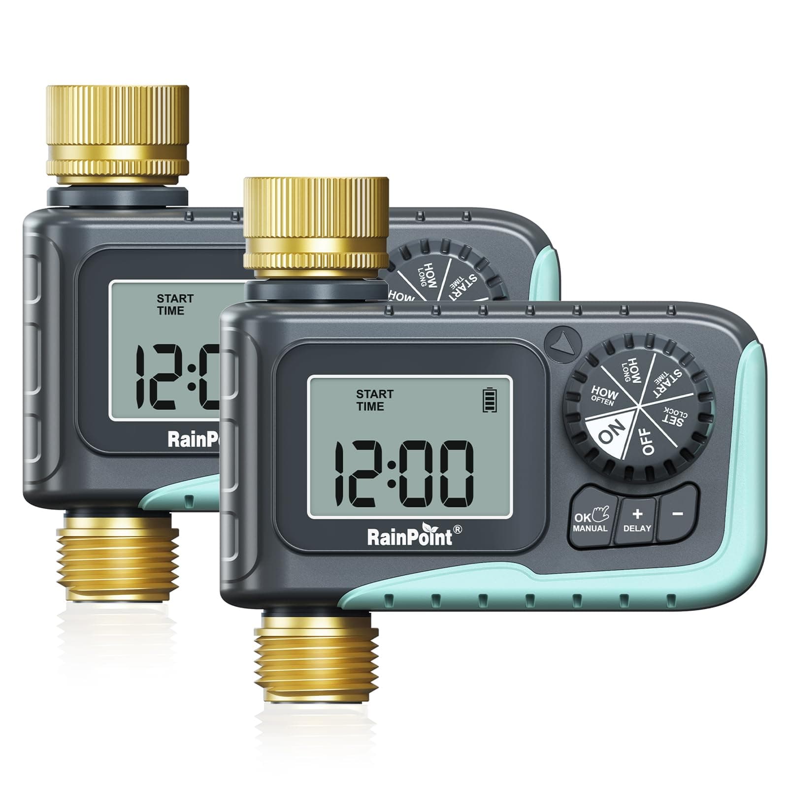 Sprinkler Timer with Brass Inlet & Outlet, Programmable Hose Timer for Garden Soaker Hose with Rain Delay/Manual Watering System, Digital Drip Irrigation for Yard, Lawn(2PCS)