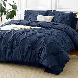 CozyLux California King Comforter Set - 7 Pieces Cal King Bed Set, Pinch Pleat Navy Blue Cali King Bedding Set with Comforter, Sheets, Pillowcases & Shams