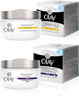 Olay Onatural Aura Day & Night Face Cream Combo-Day Cream With Spf 15 & Nourishing Repair Night Cream|Reveal Skins Natural Glow|Power Of Niacinamide|Dry,Combination,Oily Skin|Pack Of 2|100G