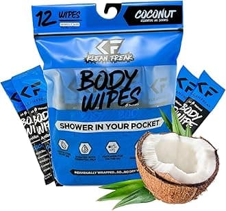 The Klean Freak Body Wipes - 12 count Individually Wrapped | Showerless Body Wipe for Women & Men | Sustainable Bodywipes for Gym, Travel, Camping | Coconut