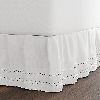 Fresh Ideas Bedding Eyelet Ruffled Bedskirt Classic 14” drop length Gathered Styling, Queen, White