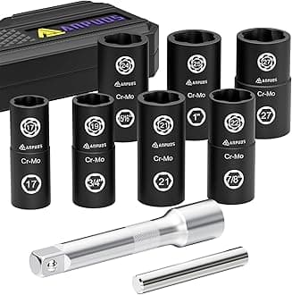 Lug Removal Tool, 9 PCS Wheel Lock Kit, 2 IN 1 Cr-Mo Steel 6 Point & Twist Extractor, 1/2" Drive Impact Flip Socket Set for Removing Damaged, Warped, Rusted Nuts & Screws