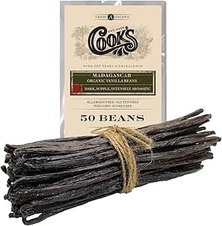 Cook's 50 Organic Madagascar Whole Vanilla Beans, Grade A Vanilla Pods, Premium Vanilla Beans for Making Extract & Baking -
