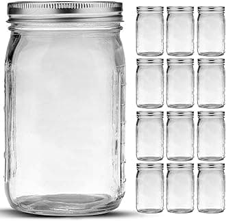 Bedoo Mason Jars 32 oz, 12 Pack Quart Mason Jars With Wide Mouth Lids, Glass Jars for Canning, Food Storage, Meal Prep, Overnight Oats, Fermenting, Pickling, DIY Projects