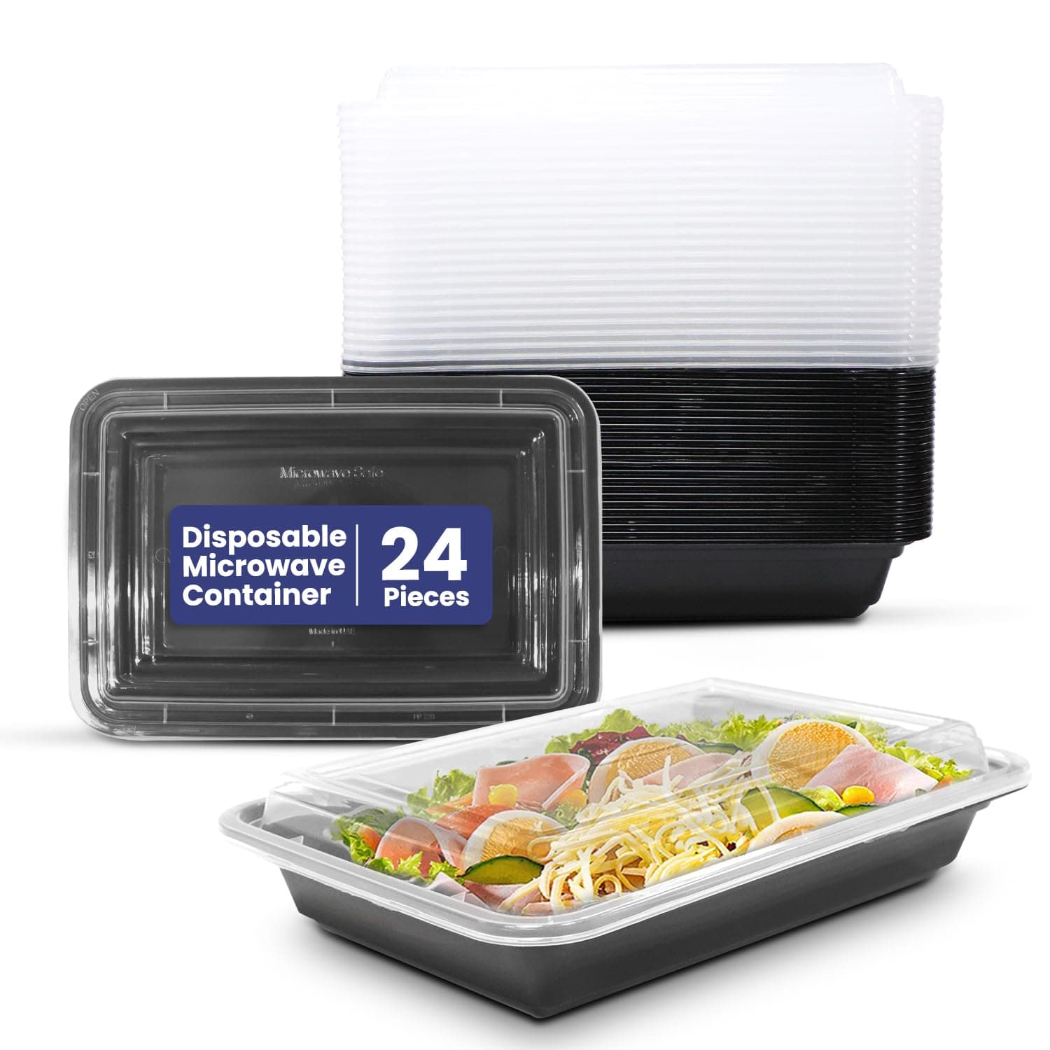 SNH Packing 24 Pieces Microwave Disposable Container With Lid Rectangular - 1 Compartment Meal Prep Container Set - Plastic Container For Kitchen Food Storage - Take Away Containers For Lunch Boxes
