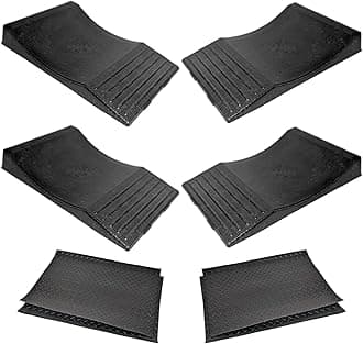 USA Made Extra-Wide Heavy-Duty Flat-Free Tire Ramps with 4 Thick Mats – Prevent Flat Spots During Long-Term Storage – Non-Slip HDPE Ramps Support 10 Tons – for Cars, RVs, Trucks – Set of 4