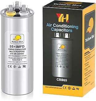 Capacitor for Air Conditioner 55+5 uf MFD 370 or 440 Volt VAC, Multi-Purpose Round Capacitor for AC Motor Run or Fan Motor Start or Condenser Straight
