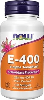 NOW Supplements, Vitamin E-400 IU, D-Alpha Tocopheryl, Antioxidant Protection, Softgels, 100 Count (Pack of 1)
