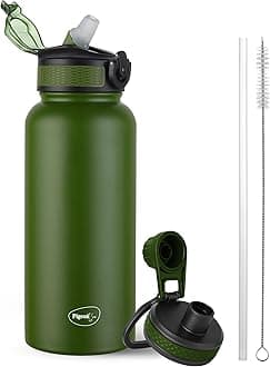 Pigeon by Stovekraft Rush Thermos Stainless Steel Sipper Flask 975ml with Straw,Cleaner and Additional Screw Cap| 24 Hours Hot and Cold|Ideal Usage for Office Men/Women|School/College|Travel|Green