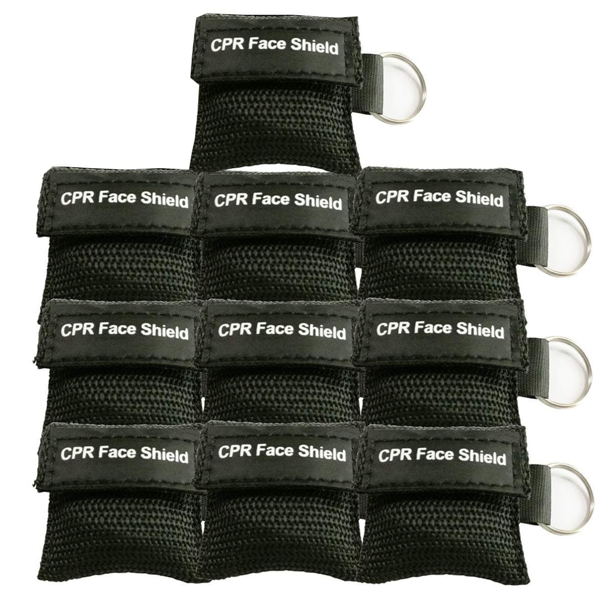 10pcs CPR Face Shield Mask Keychain Ring Emergency Kit CPR Face Shields for First Aid or CPR Training (Black-10)