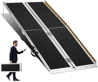 5ft Portable Wheelchair Ramp Non-Slip Aluminum Folding Handicap Home Steps Scooter Door Threshold Ramp for 5 inch -15 inch Step Heights 600 lbs Capacity 28in,Black