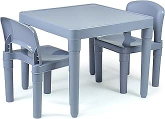 Humble Crew Kids Plastic Table and 2 Chairs Set, Grey Table with Chairs, Lightweight Toddler Activity Table for Ages 3-6, Easy Snap-Together Assembly, Durable Playroom Furniture