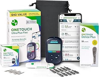 OneTouch Ultra Plus Flex Value Diabetes Testing Kit | Blood Sugar Test Kit Includes 1 Blood Glucose Meter, 1 Lancing Device, 30 Lancets, 30 Diabetic Test Strips, & Carrying Case