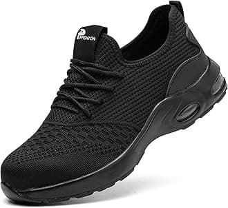 Safety Shoes for Men Women Non-Slip Steel Toe Cap Trainers Mesh Breathable Lightweight Comfortable Puncture Proof Industrial Factory work Protective Black Sneakers