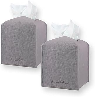 Premium PU Leather Tissue Box Holder - Elegant Hotel-Style Tissue Box Cover for Home, Office & Car Décor, Tissues Cube Organizer for a Natural & Classic Look (Purple Grey 2 Pack)
