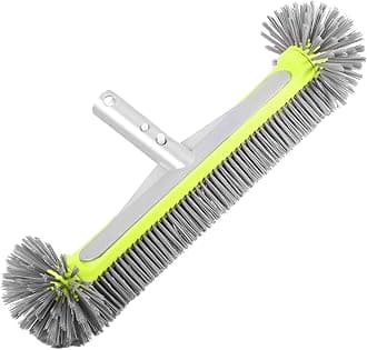 Professional Heavy Duty Swimming Pool Wall & Tile Brush，17.5" Round Ends Pool Brush Head with Sturdy Aluminum Handle for Cleans Walls, Tiles & Floors, Premium Nylon Bristles with EZ Clips