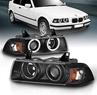 for 1992-1999 BMW 3 Series E36 2-Door Trims 1pc LED Halos Black Projector Headlights Pair - Passenger and Driver Side
