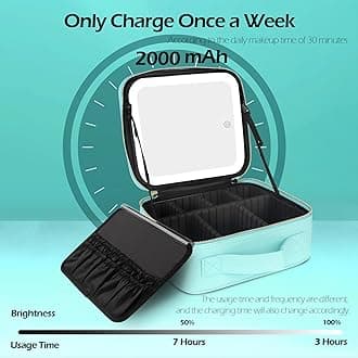 MOMIRA Travel Makeup Bag Cosmetic Bag Makeup Organizer Bag with Lighted Mirror, Adjustable Brightness in 3 Color Scenarios, Waterproof Makeup Train Case, Gift for Women - Aqua Blue