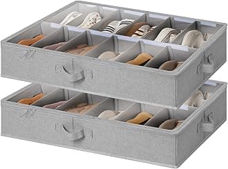 StorageWorks Under Bed Shoe Storage Organiser, Space-Saving Under Bed Storage Fits up to 24 Pairs, Underbed Shoes Container with Adjustable Dividers, Shoe Storage Boxes with Cover, Grey, 2-Pack