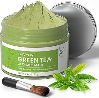 Green Tea Face Mask, Antioxidant Green Tea Clay Mask with Volcanic Mud, Deep Cleansing & Moisturizing & Hydrating Clay Facial Mask for Pores, Blackheads, Wrinkles, Dirts