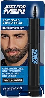 1-Day Beard and Brow Colour Brush, For Instant 1-Step Grey Coverage, Brush-In, Wash-Out, For A Thicker Well-Defined Look, Dark Brown