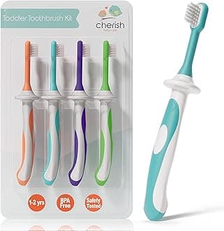 Cherish Baby Care Toddler Toothbrushes 1-2 Years (4-Pack) - BPA-Free & Safety-Tested Kids Toothbrush Kit, Designed by a Pediatric Dentist, Soft-Grip Toothbrush for Kids, My First Toothbrush Set