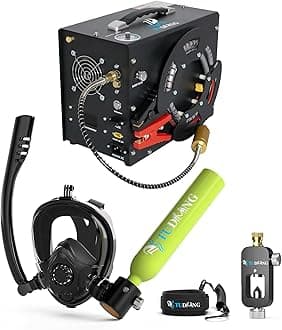 TUDIVING-0.5L Diving Tank,Scuba Tank with Air Compressor,Mini Lung Tank Support 6-10 Minutes Underwater Breathing,Reusable Scuba Tank for Underwate Work (S200Plus A3 Green)