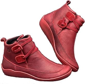 Women's Vintage Ankle Boots Arch Support Shoes for Women with Side Flat Ankle Boots Women Boots for Women Low Heel Leather