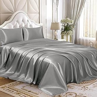 Homiest Light Gray King Sheet Set Satin Bedding Sheets Set, 4pc King Bed Sheet Set with Deep Pockets Fitted Sheet