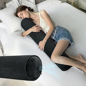 ONTYZZ Inflatable Long Body Pillow, Long Pillow for Bed, Oval Bolster Pillow for Good Sleeping and Back/Neck Support, 1pcs Black