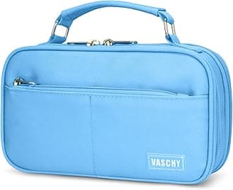 VASCHY Pencil Case, Aesthetic Kawaii Large Pencil Pouch Stationary Pencil Bag/Box for Preppy Middle School College Students, Pen Organizer Holder School Supply Blue