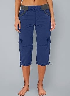 Capri Cargo Trousers Women - Women Cargo Joggers Outdoor Cotton Capri Joggers Women Cropped Trousers 3/4 Length Cargo Trousers Lightweight Quick Dry Hiking Pants Women Elasticated Waist Trousers