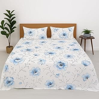 Bhoomi Impex Double Size Bedsheet – Blue Blossom Print – 90 x 100 Inches – Ultra Soft Wrinkle-Resistant Microfiber Bedding with 2 Pillow Covers – Lightweight & Breathable