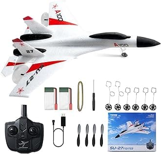 VEVOR RC Plane, 2.4GHZ 4 Channel RC Airplane with 6-Axis Gyro Stabilizer&2 Batteries, Ready to Fly SU-27 Fighter Aircraft Plane Toy for Adults Kids Beginners Boys Birthday/Xmas Child Gift