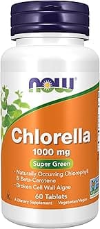 Supplements, Chlorella 1000 mg with naturally occurring Chlorophyll, Beta-Carotene, mixed Carotenoids, Vitamin C, Iron and Protein, 60 Tablets