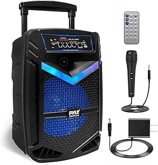 Pyle Portable Bluetooth PA Speaker System, 800W Rechargeable Outdoor Karaoke Machine with 30cm Subwoofer, 2.5cm Tweeter, Wireless Bluetooth Speaker with Microphone
