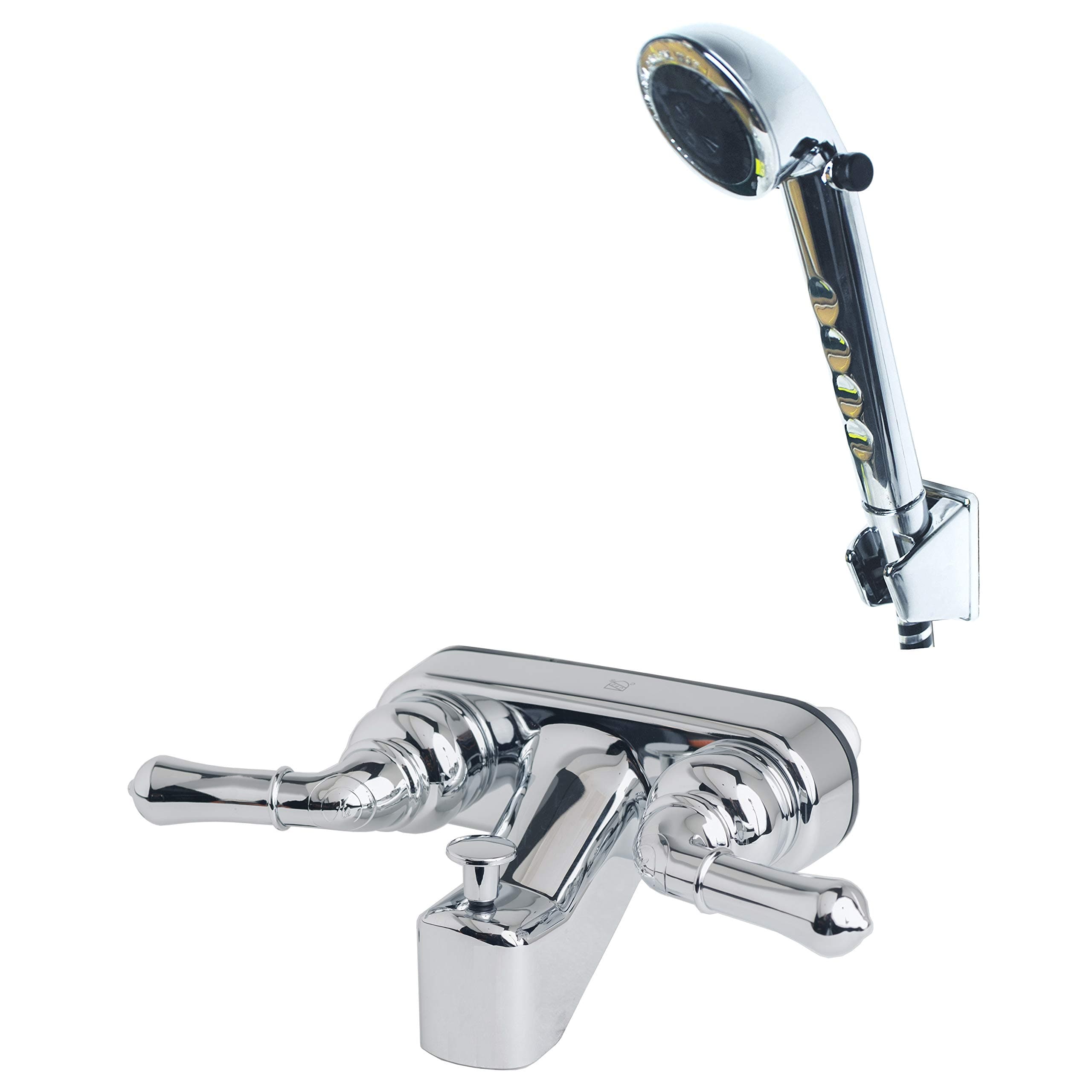 Builders Shoppe 3210CP/4120CP RV Replacement Non-Metallic Two Handle 4" Tub Shower Diverter with Matching Hand-Held Shower Set Chrome Finish