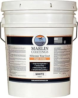 100% Silicone Roof Sealant - Self Leveling - Complete Waterproofing - Easy One Coat Application - Designed for Your RV, Camper, Trailer, Commercial Building… (5 Gallon, White)