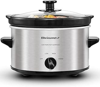 Elite Cooking MST-275XS Electric Slow Cooker, Adjustable Temperature, Entrees, Sauces, Stews & Dips, Dishwasher Glass Lid & Ceramic Pot, 2Qt Capacity, Stainless Steel